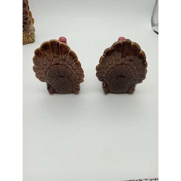 Vintage Turkey Salt & Pepper Shakers Glazed With Napkin Holder - Picture 5 of 12
